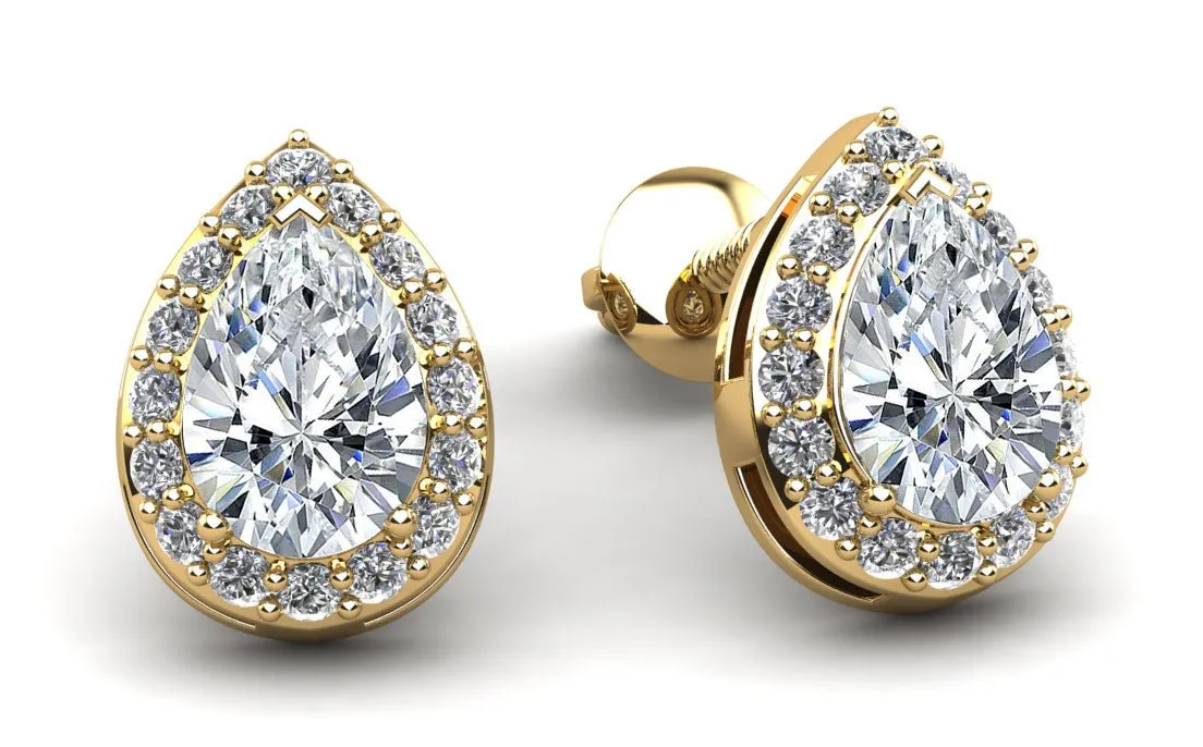 Rounds and Pears Brilliance Halo Stud Diamond Earrings with 0.62 ct. (2X0.21 ct. center diamonds)