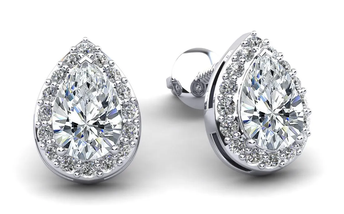 Rounds and Pears Brilliance Halo Stud Diamond Earrings with 0.62 ct. (2X0.21 ct. center diamonds)