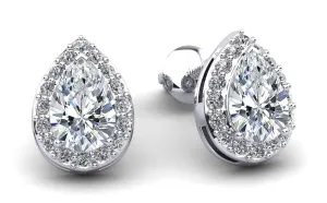 Rounds and Pears Brilliance Halo Stud Diamond Earrings with 0.62 ct. (2X0.21 ct. center diamonds)