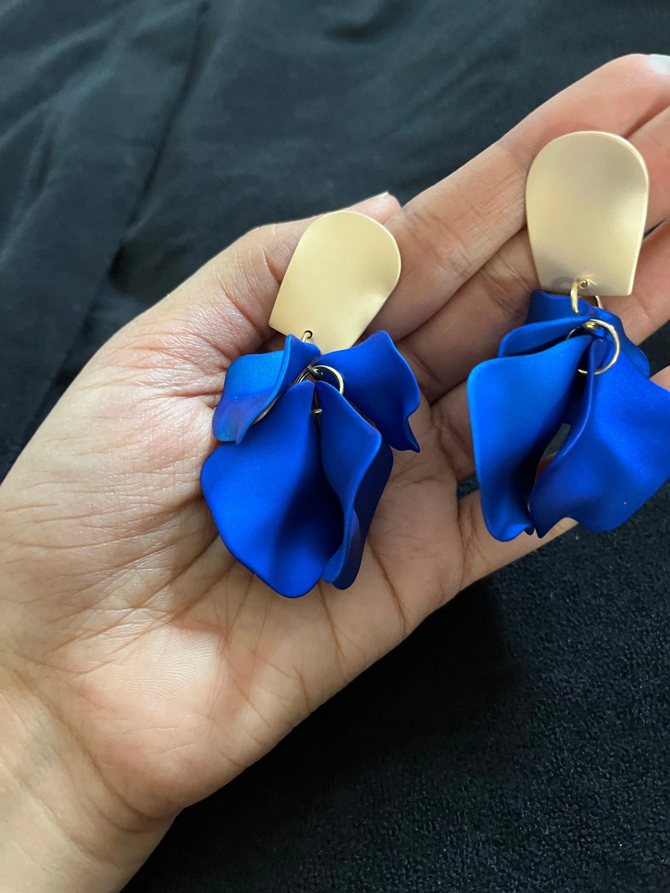 Royal blue earrings , blue petal earrings , blue flower earrings , long blue earrings , blue wedding earrings , large blue earrings