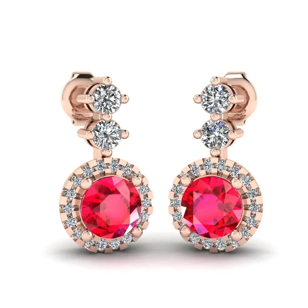 Ruby 1.10 Carat Round Shape Halo Natural Diamond Drop Earrings E1RBR