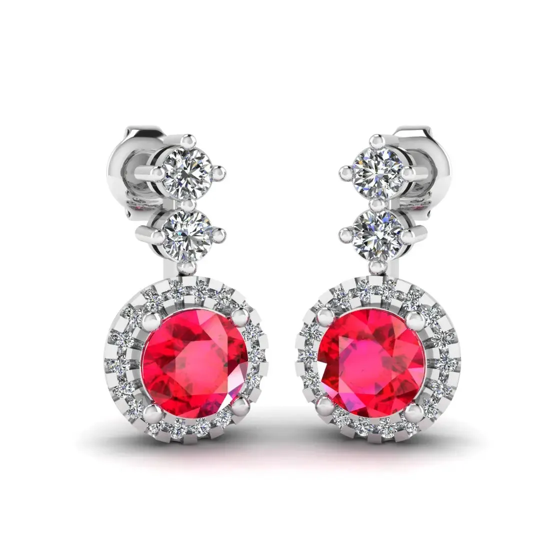 Ruby 1.10 Carat Round Shape Halo Natural Diamond Drop Earrings E1RBR