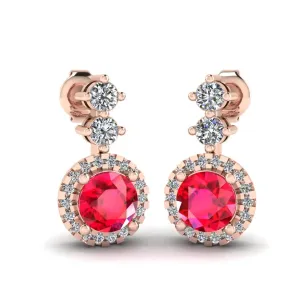 Ruby 1.10 Carat Round Shape Halo Natural Diamond Drop Earrings E1RBR