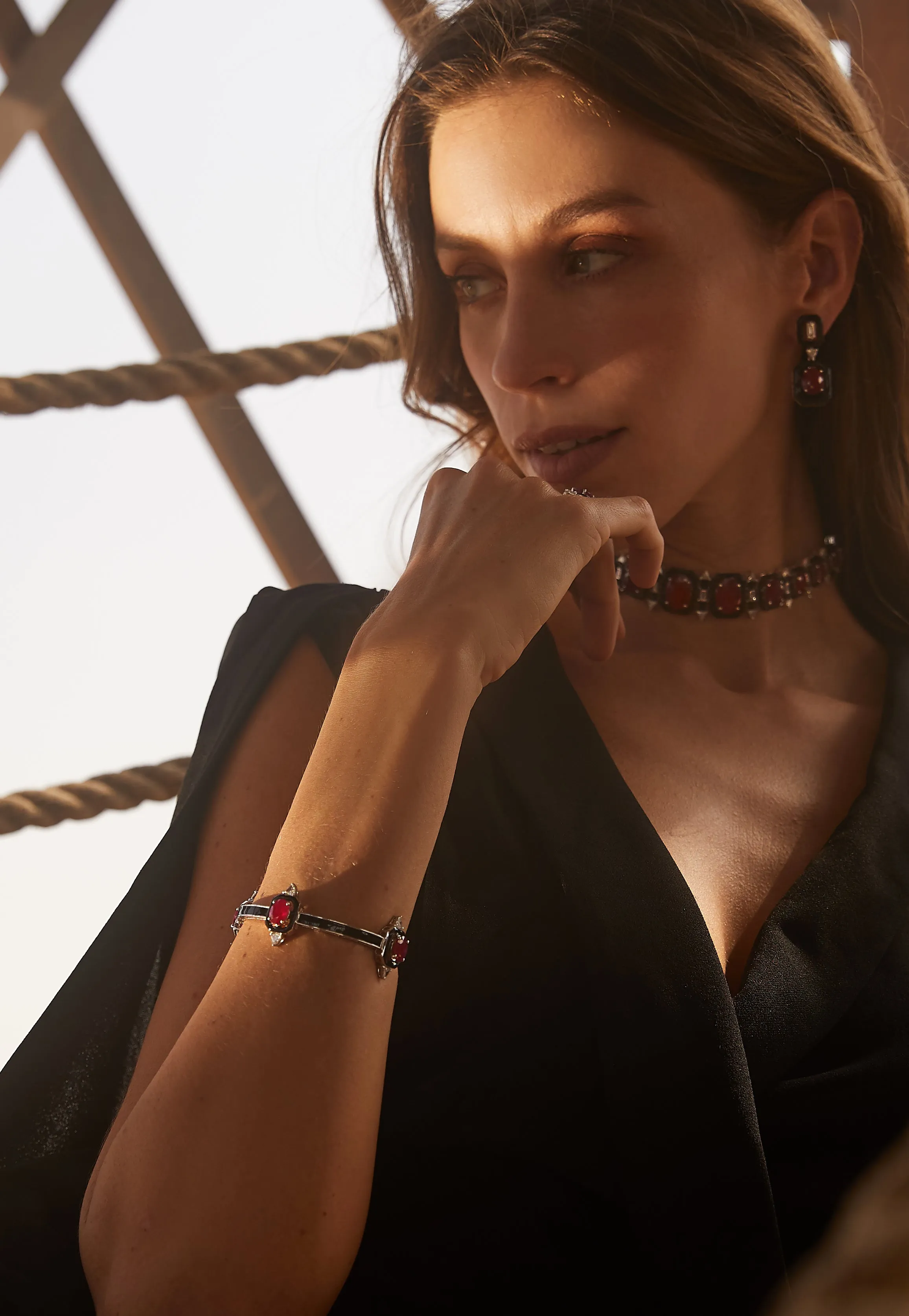 Ruby & Diamond Earrings with Black Enamel