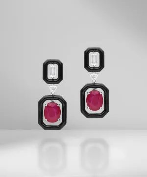 Ruby & Diamond Earrings with Black Enamel