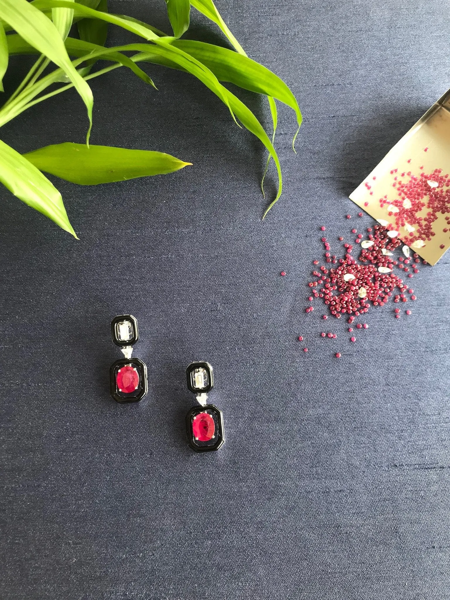 Ruby & Diamond Earrings with Black Enamel