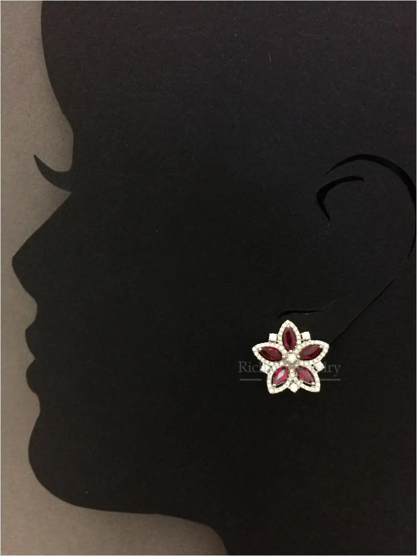 Ruby & Diamond Flower Earrings