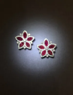 Ruby & Diamond Flower Earrings