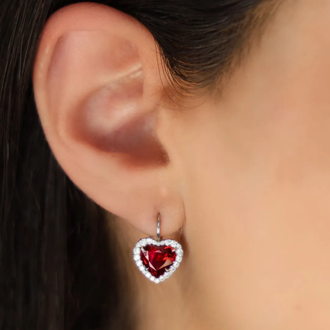 Ruby & Diamond Heart Earrings