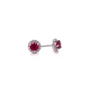 RUBY AND DIAMOND HALO STUD EARRINGS