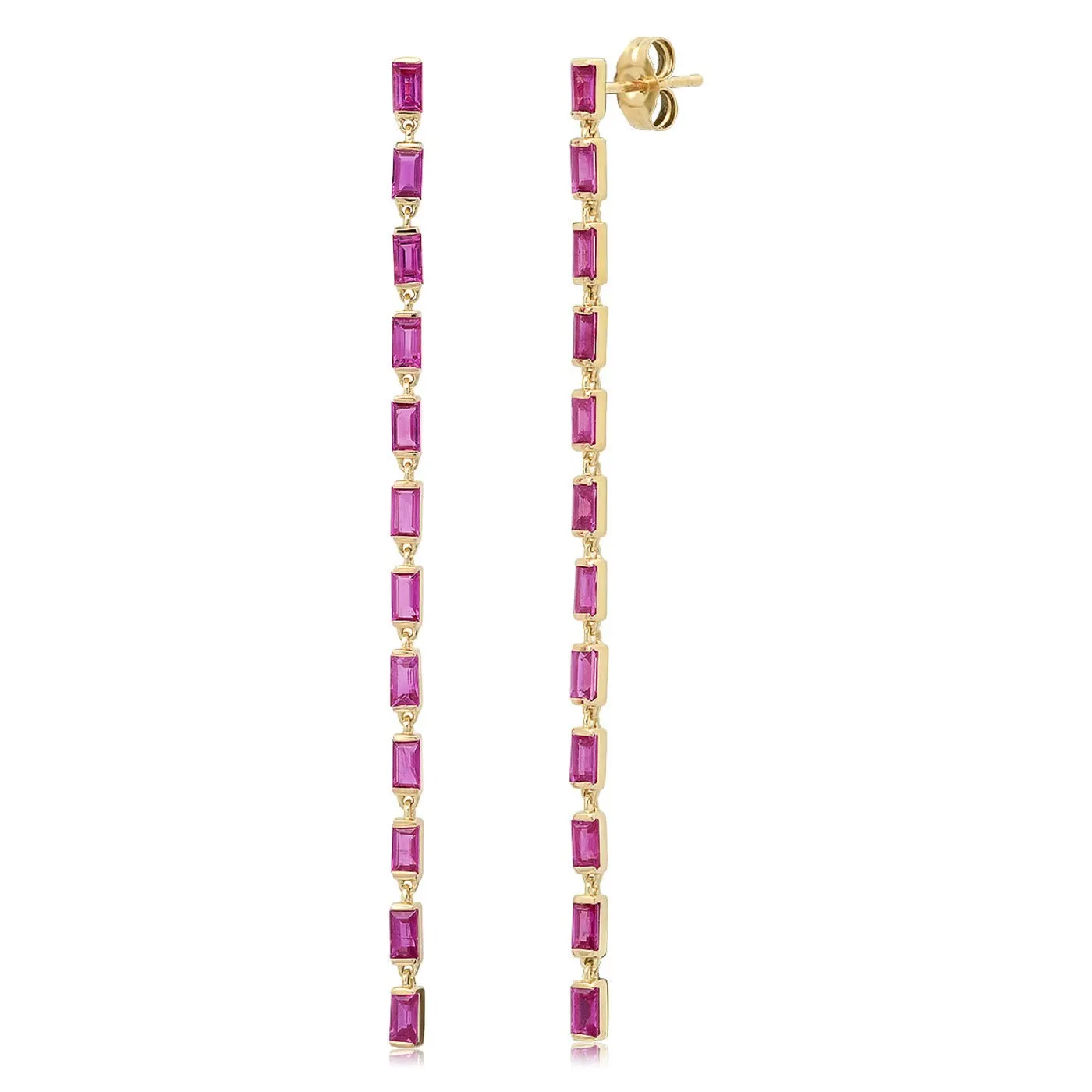 Ruby Baguette Link Earrings