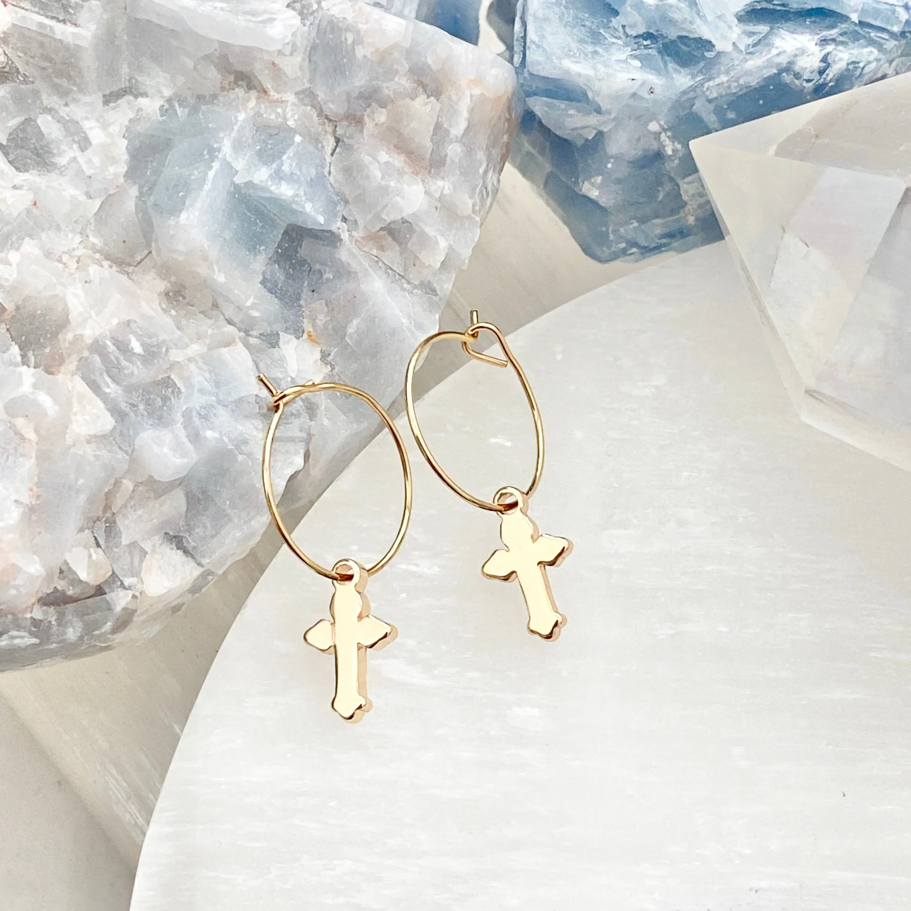 Ruby Cross Hoops