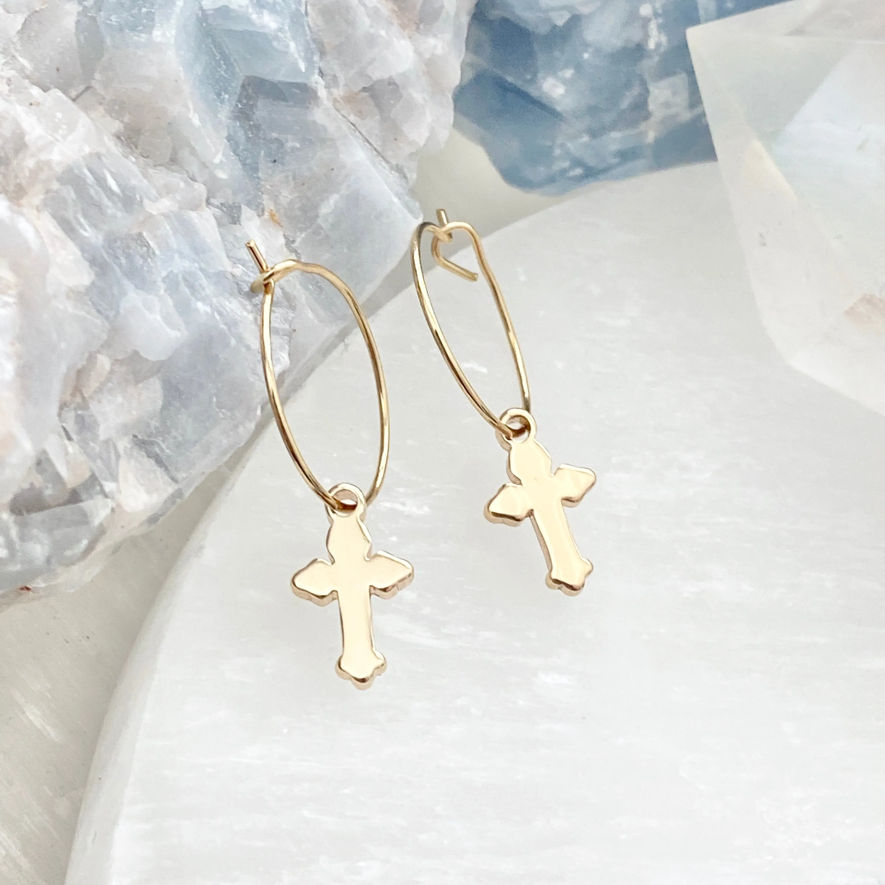 Ruby Cross Hoops
