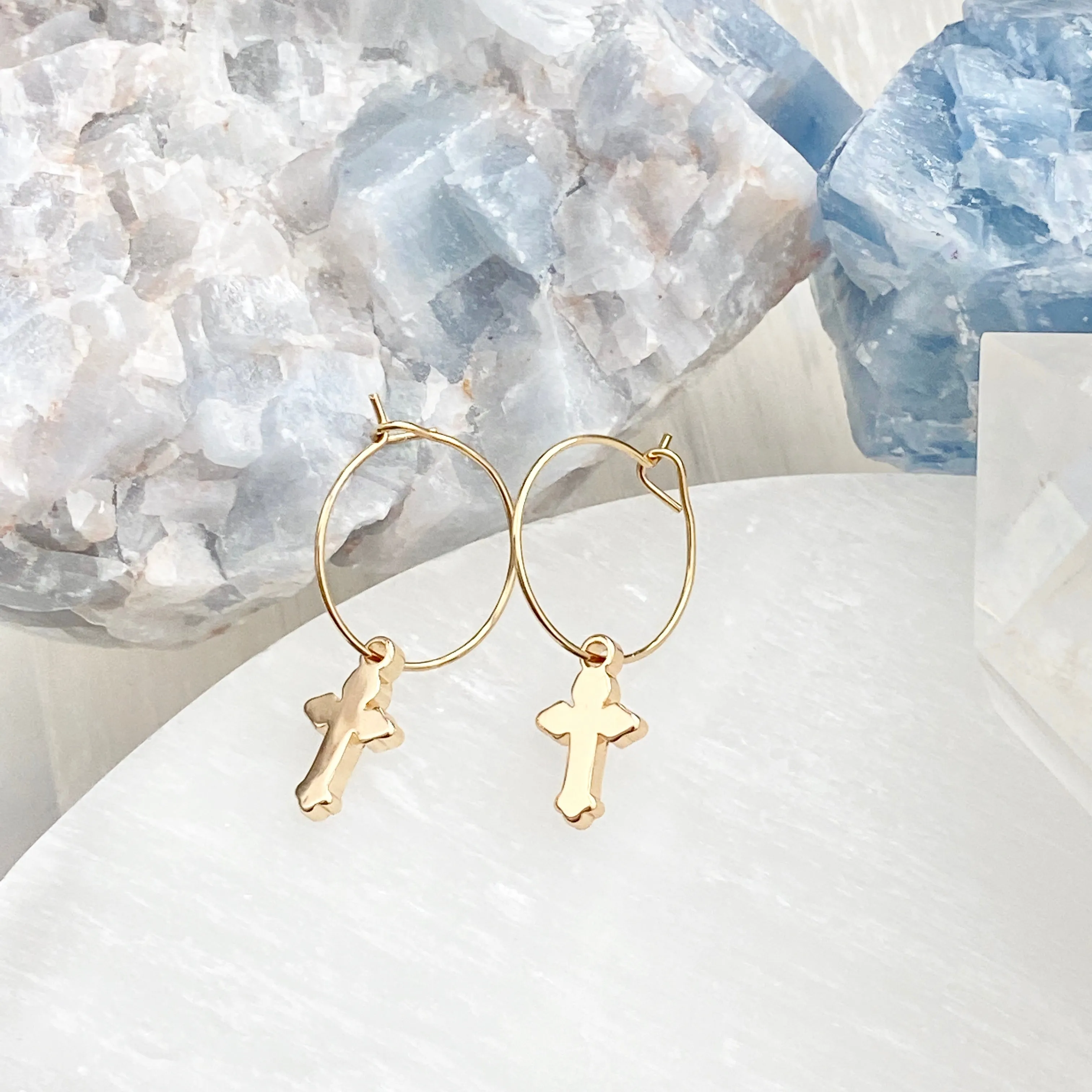 Ruby Cross Hoops