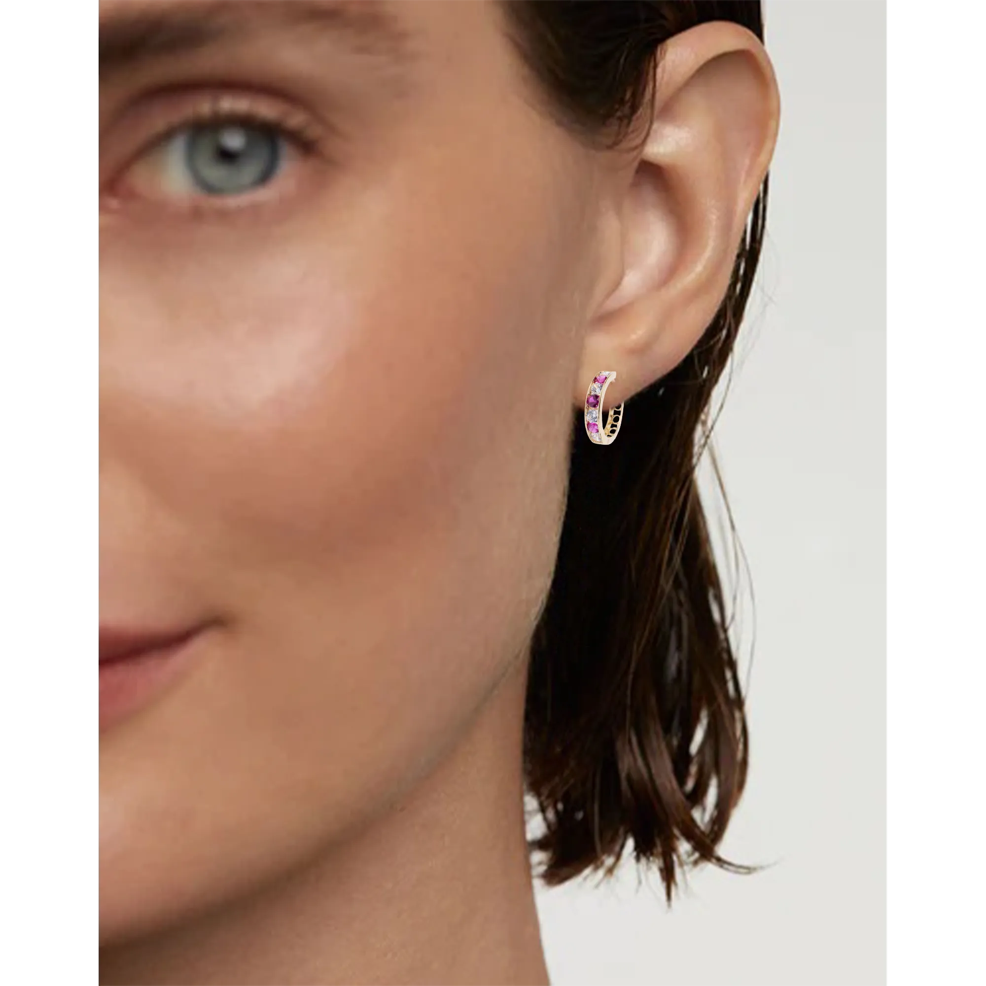 Ruby CZ Huggies Earrings