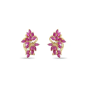 Ruby Floral Cluster Earrings 14k Yellow Gold