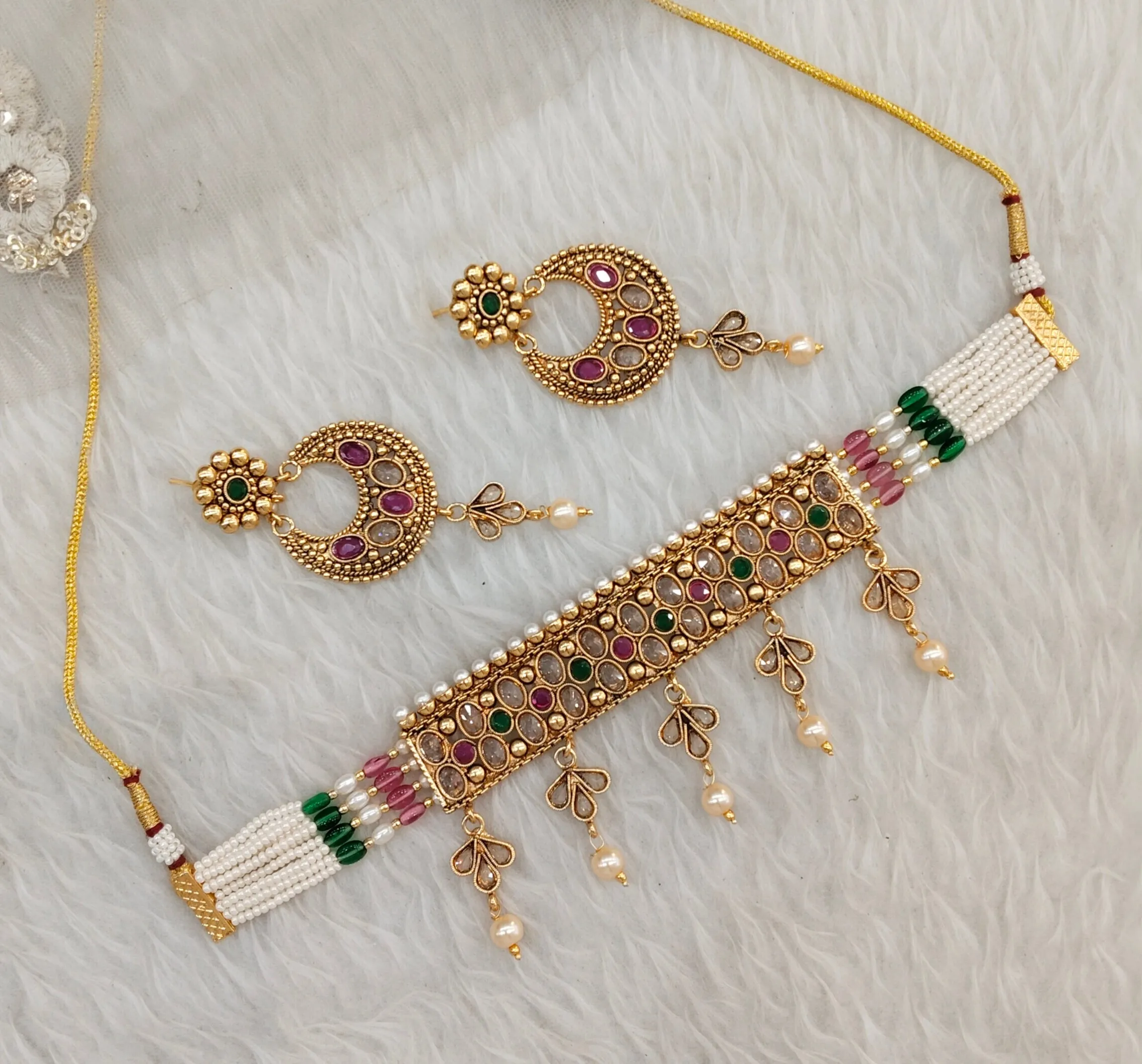 Ruby Green Gold Polki Choker Indian Jewellery Smile Set