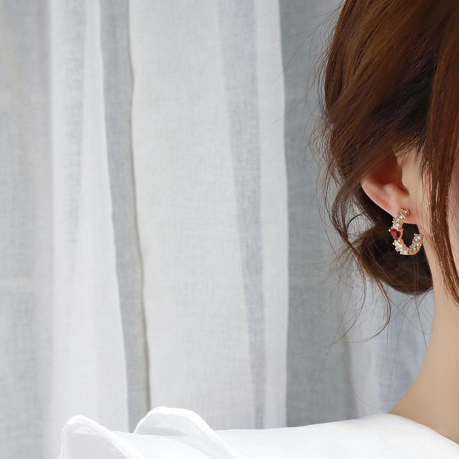 Ruby Heart Hoop Earrings