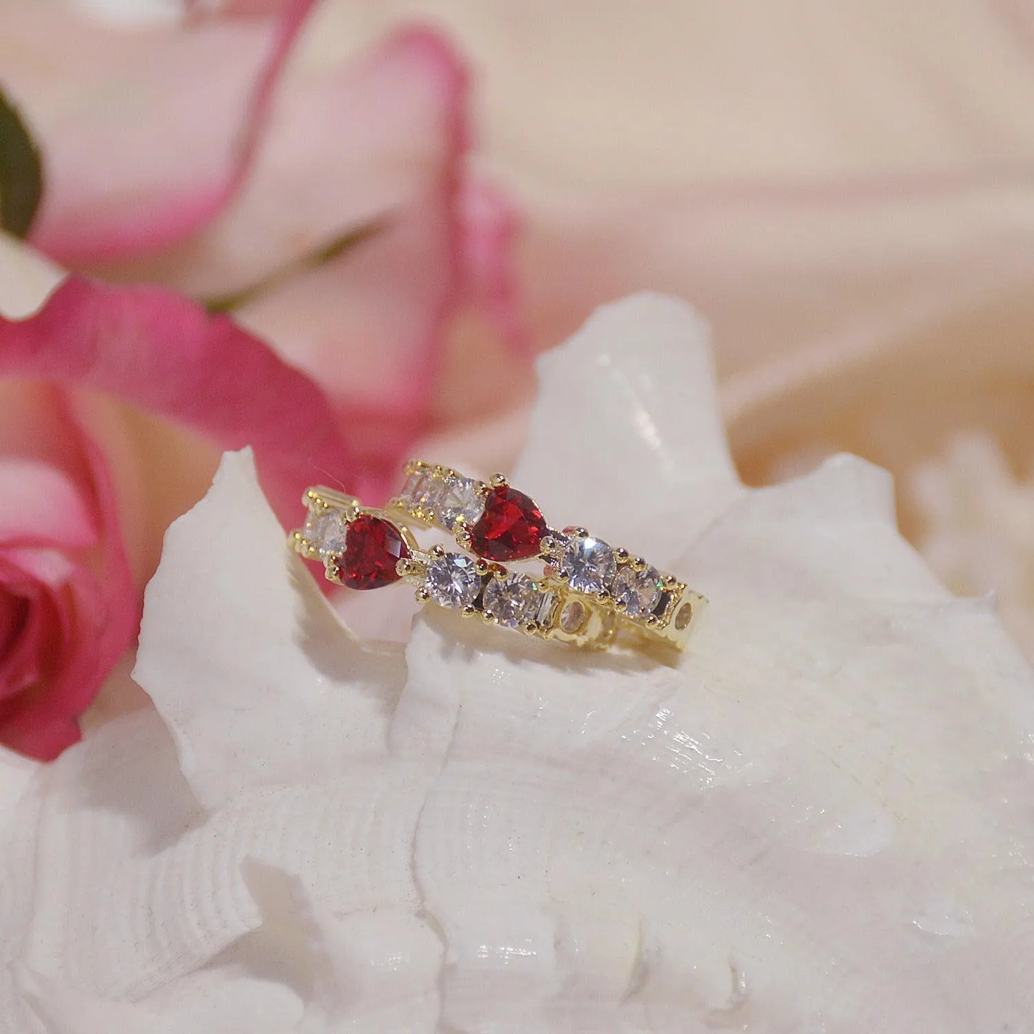 Ruby Heart Hoop Earrings