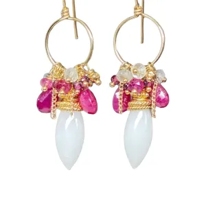 Ruby Hoop Earrings in Gold Fill with White Aventurine