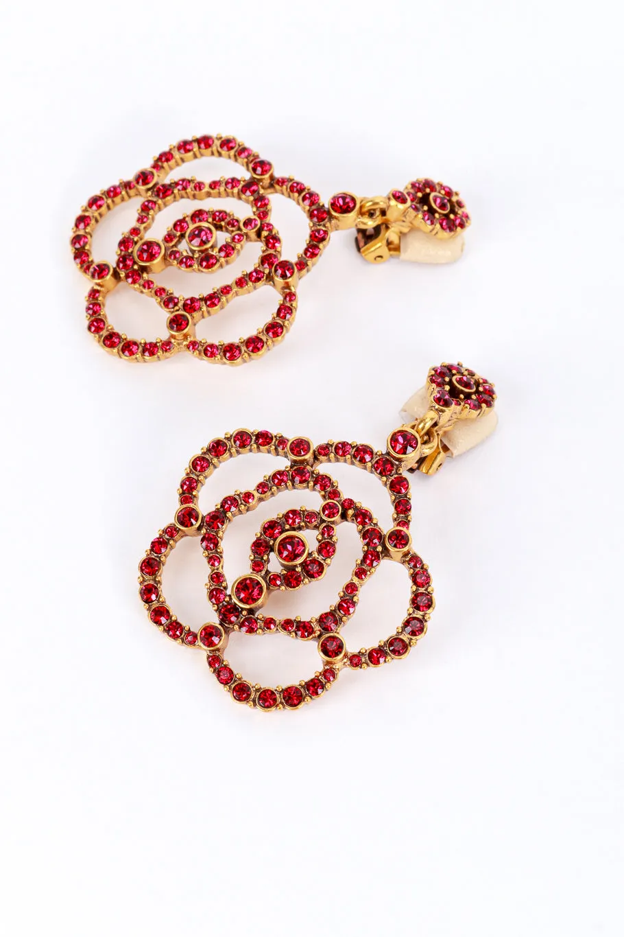 Ruby Rhinestone Camellia Drop Earrings