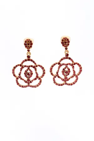 Ruby Rhinestone Camellia Drop Earrings
