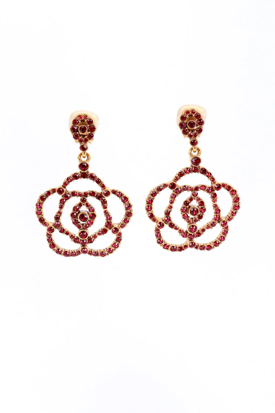 Ruby Rhinestone Camellia Drop Earrings