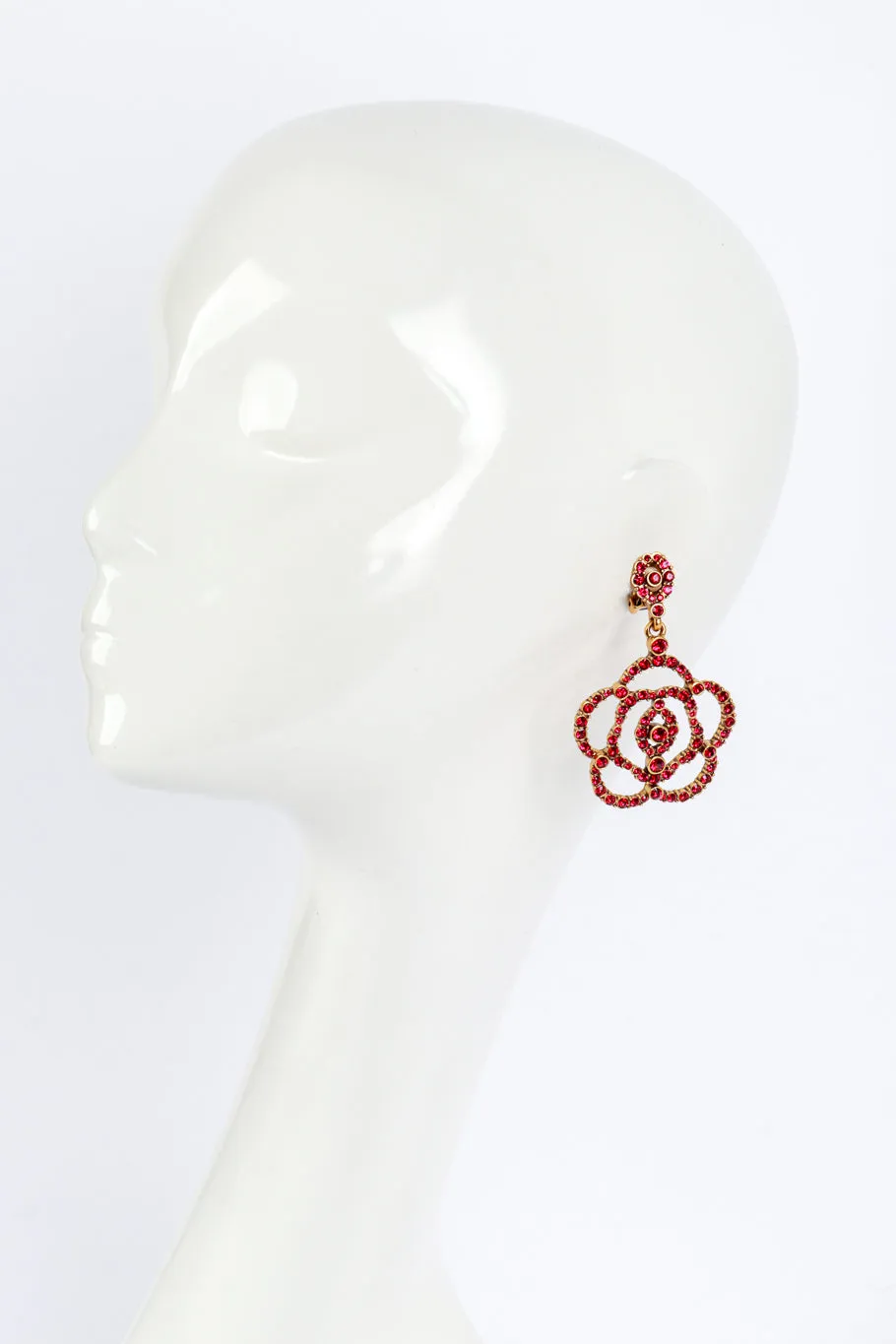 Ruby Rhinestone Camellia Drop Earrings