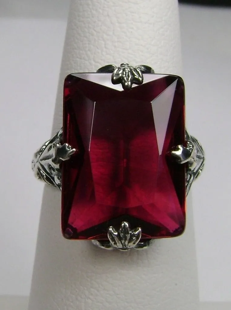 Ruby Ring, Art Deco 1930s Leaf and Floral Filigree Jewelry, D15