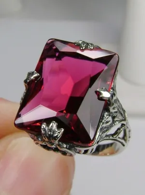 Ruby Ring, Art Deco 1930s Leaf and Floral Filigree Jewelry, D15