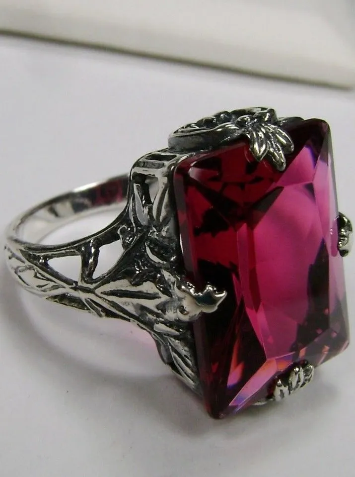 Ruby Ring, Art Deco 1930s Leaf and Floral Filigree Jewelry, D15