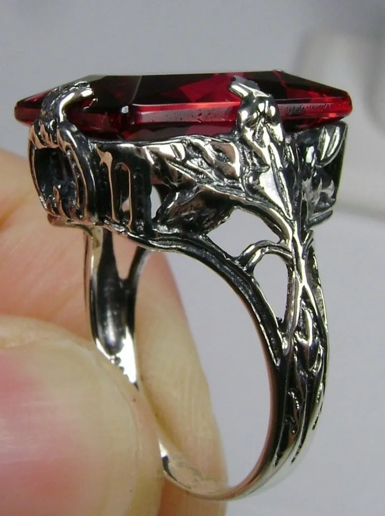 Ruby Ring, Art Deco 1930s Leaf and Floral Filigree Jewelry, D15