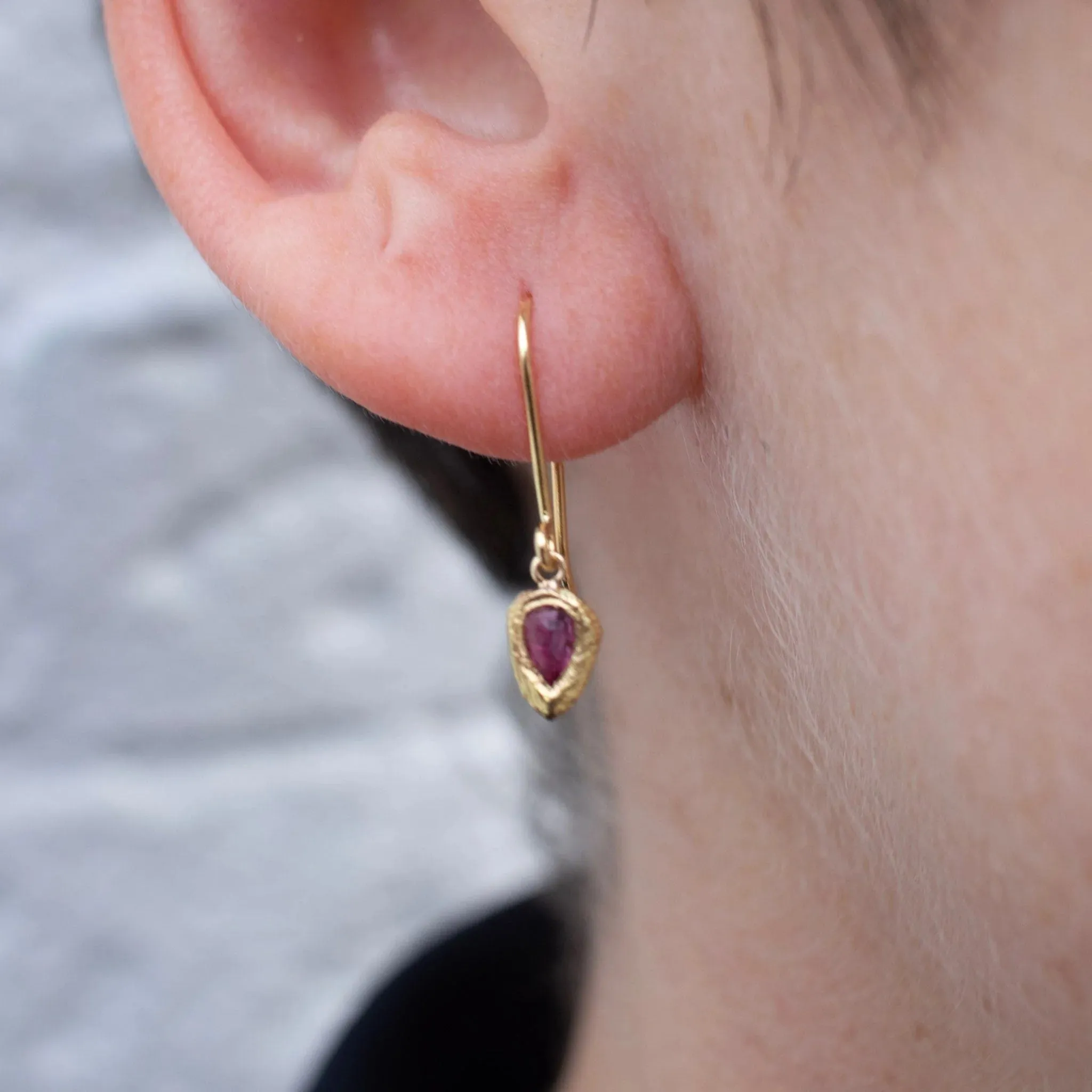 Ruby Teardrop Drop Dangle Gold Earrings