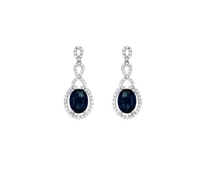 Sabel Collection White Gold Oval Sapphire and Round Diamond Earrings