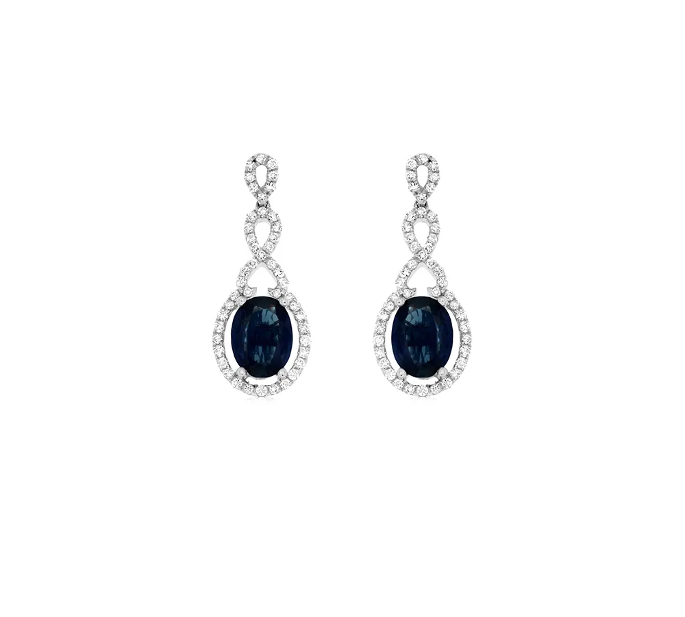 Sabel Collection White Gold Oval Sapphire and Round Diamond Earrings