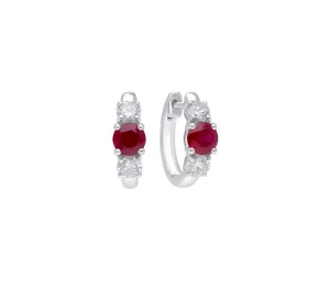 Sabel Collection White Gold Round Ruby and Diamond Hoop Earrings