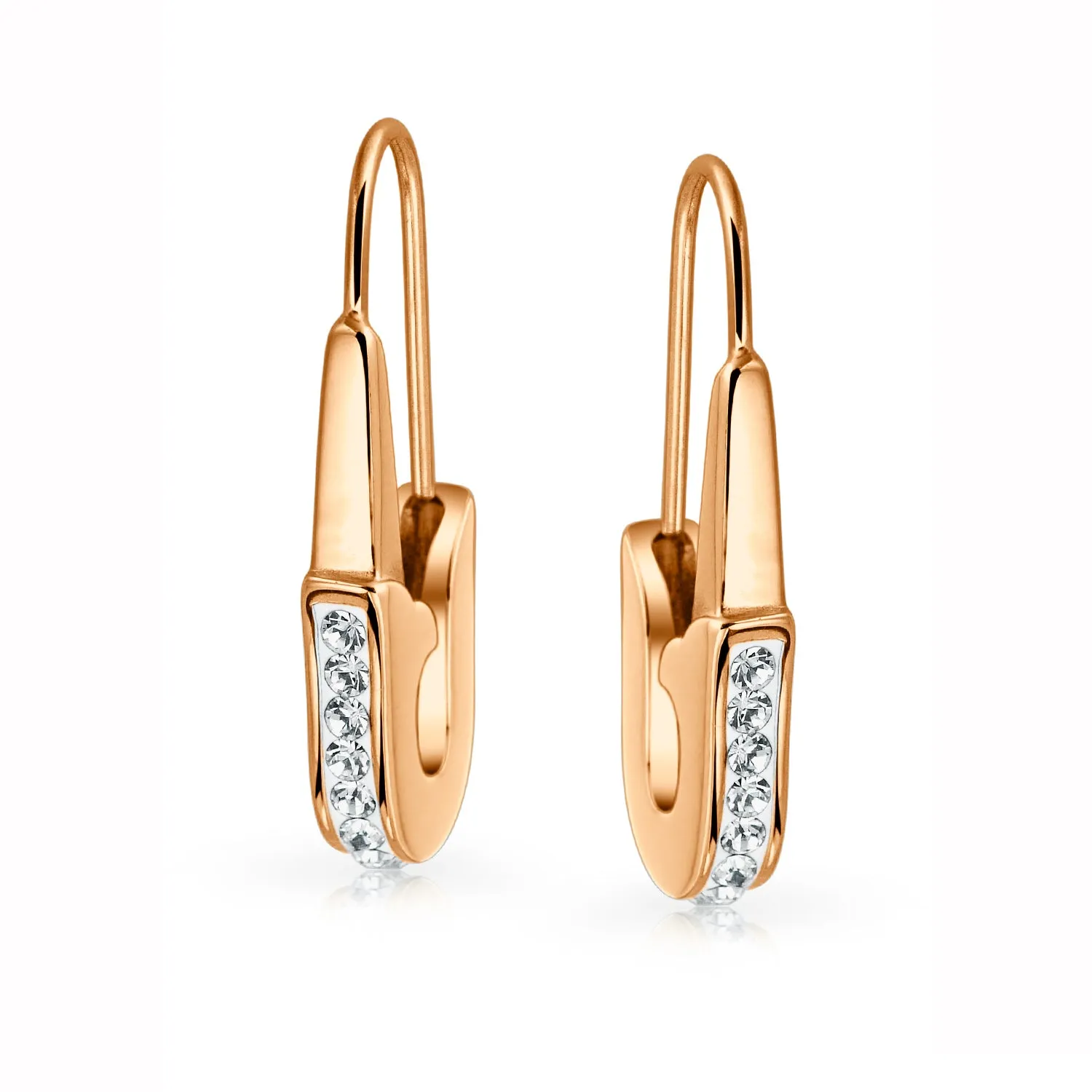 Safety Pin Threader Earrings Crystal Accent Silver Tone Surgical Steel