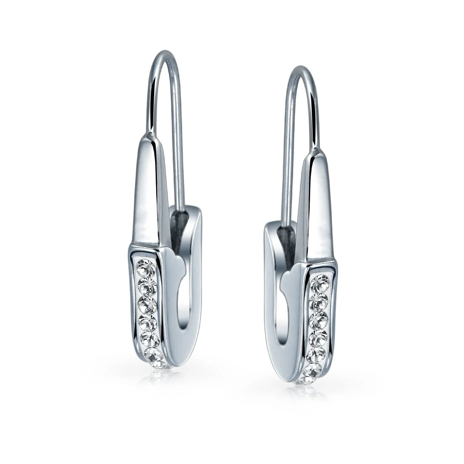 Safety Pin Threader Earrings Crystal Accent Silver Tone Surgical Steel