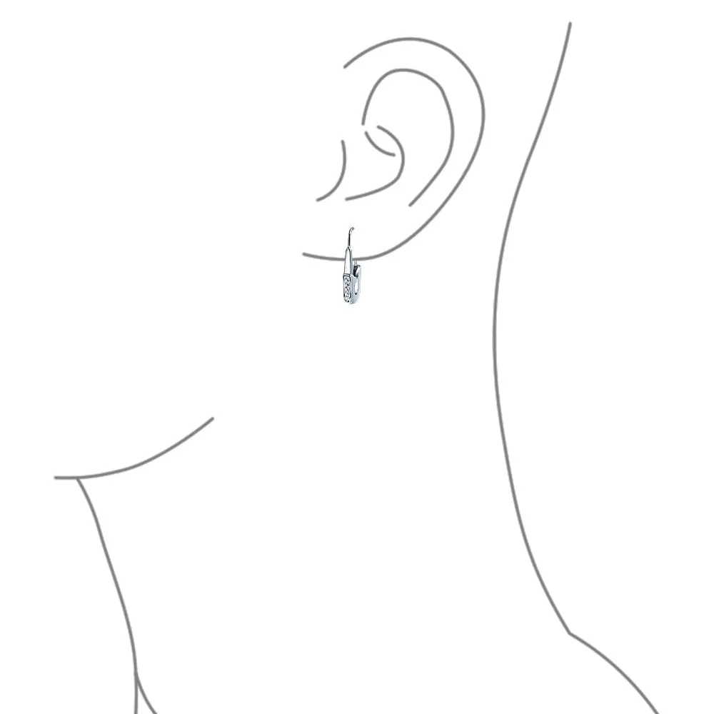 Safety Pin Threader Earrings Crystal Accent Silver Tone Surgical Steel