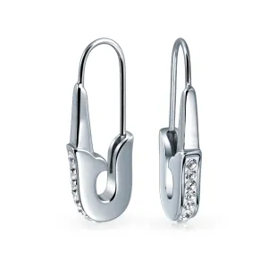 Safety Pin Threader Earrings Crystal Accent Silver Tone Surgical Steel