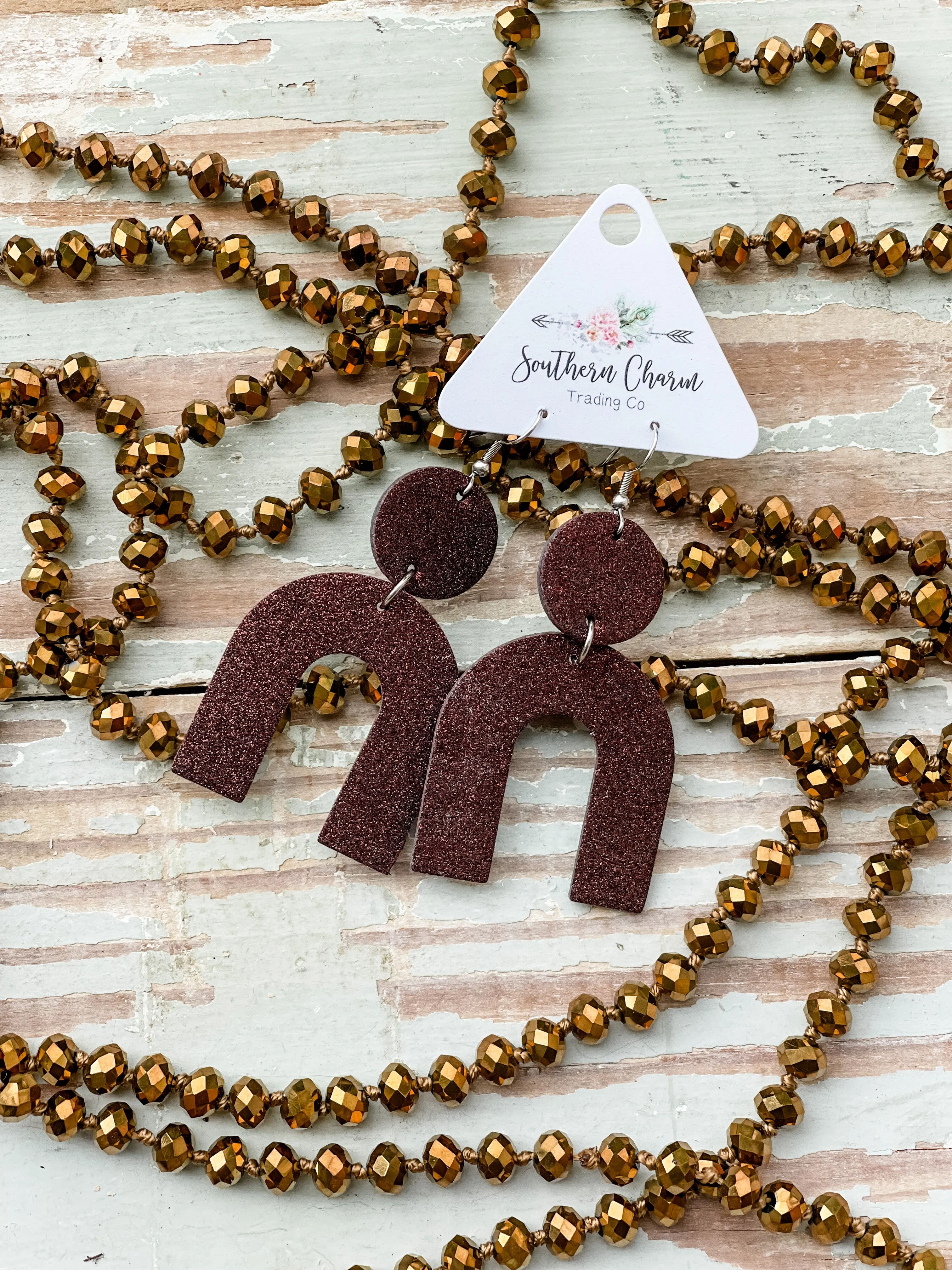 Samantha Statement Earrings || Brownish Maroon Glitter