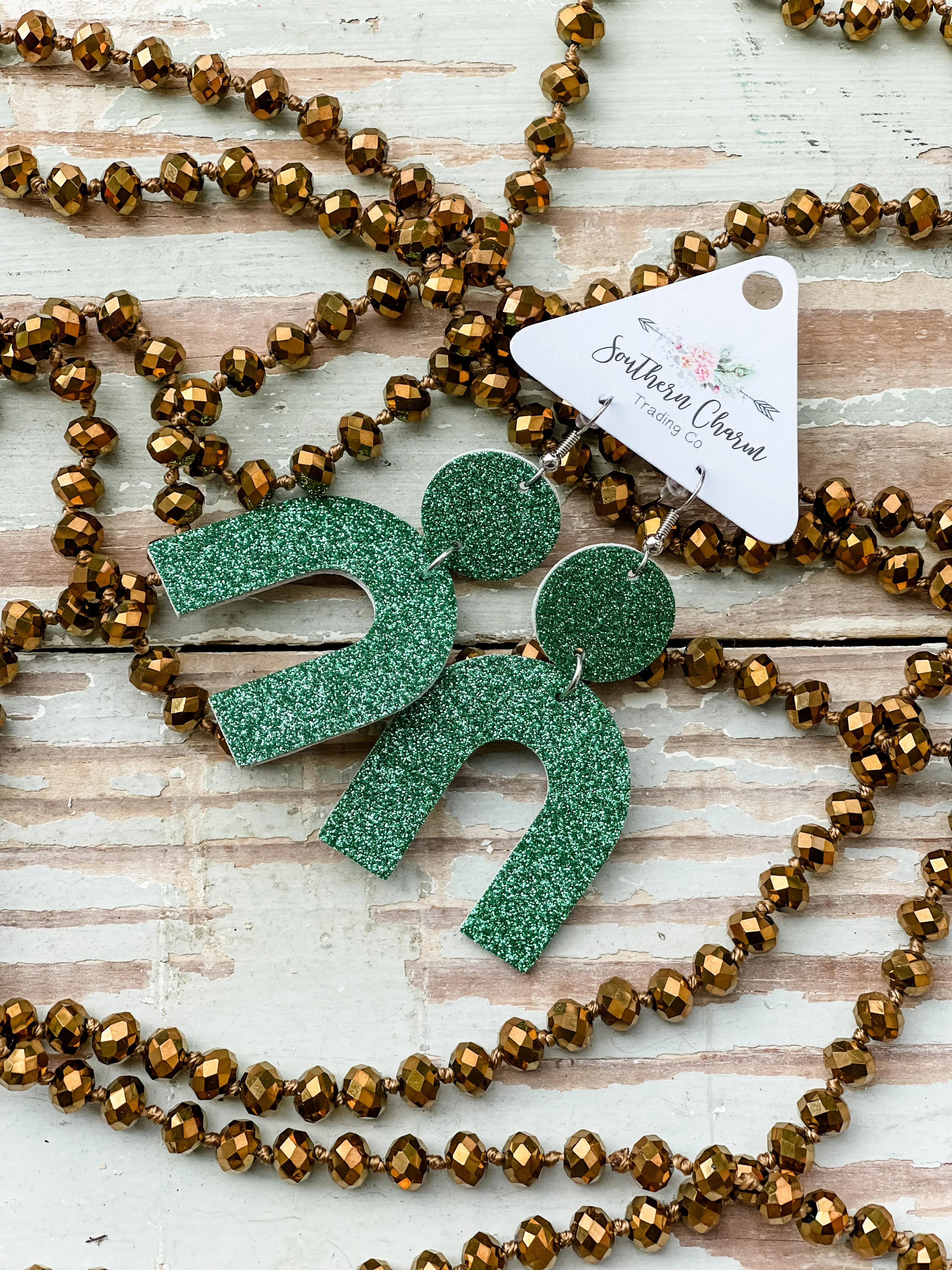 Samantha Statement Earrings || Green Glitter