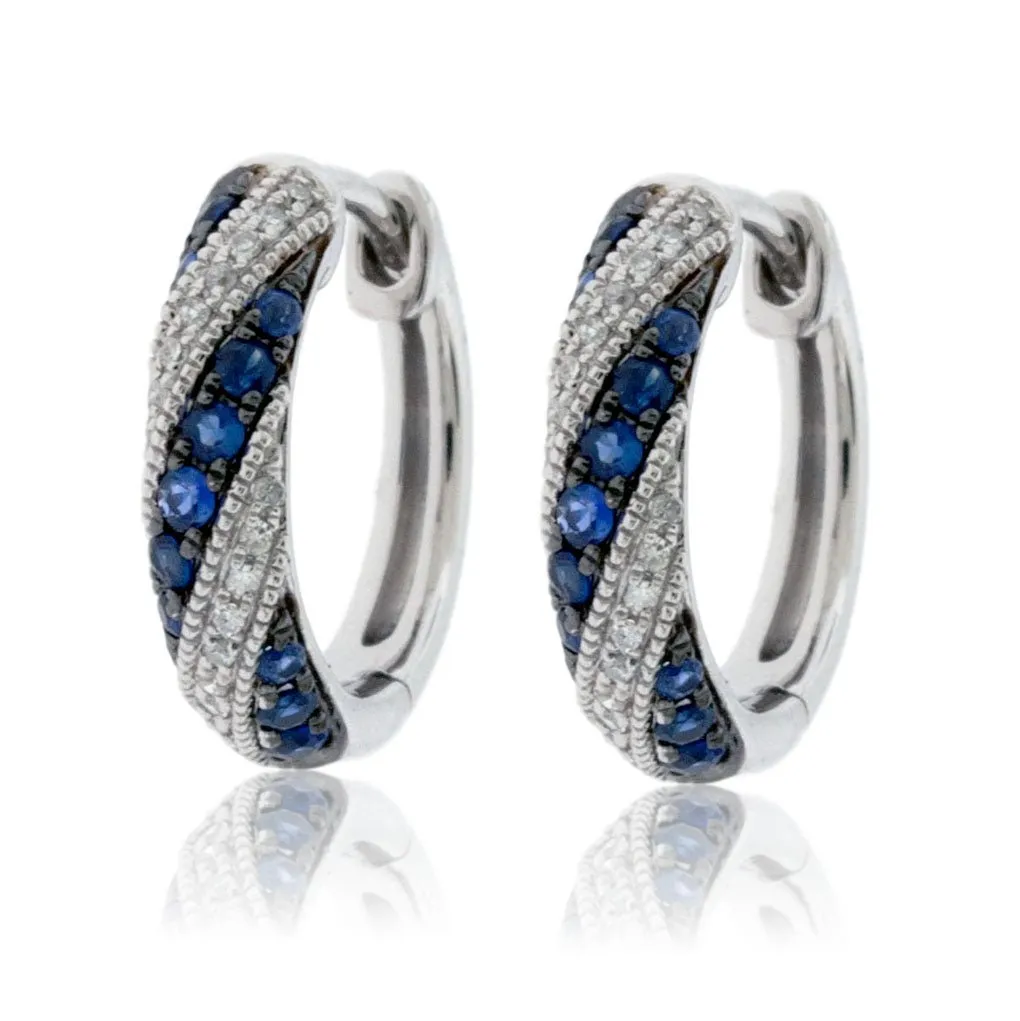 Sapphire and Diamond Alternating Hoop Earrings