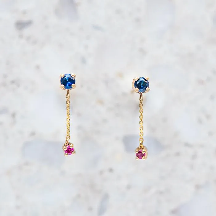 Sapphire and Ruby Waterfall Single Stud