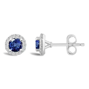 Sapphire Diamond Halo Earrings