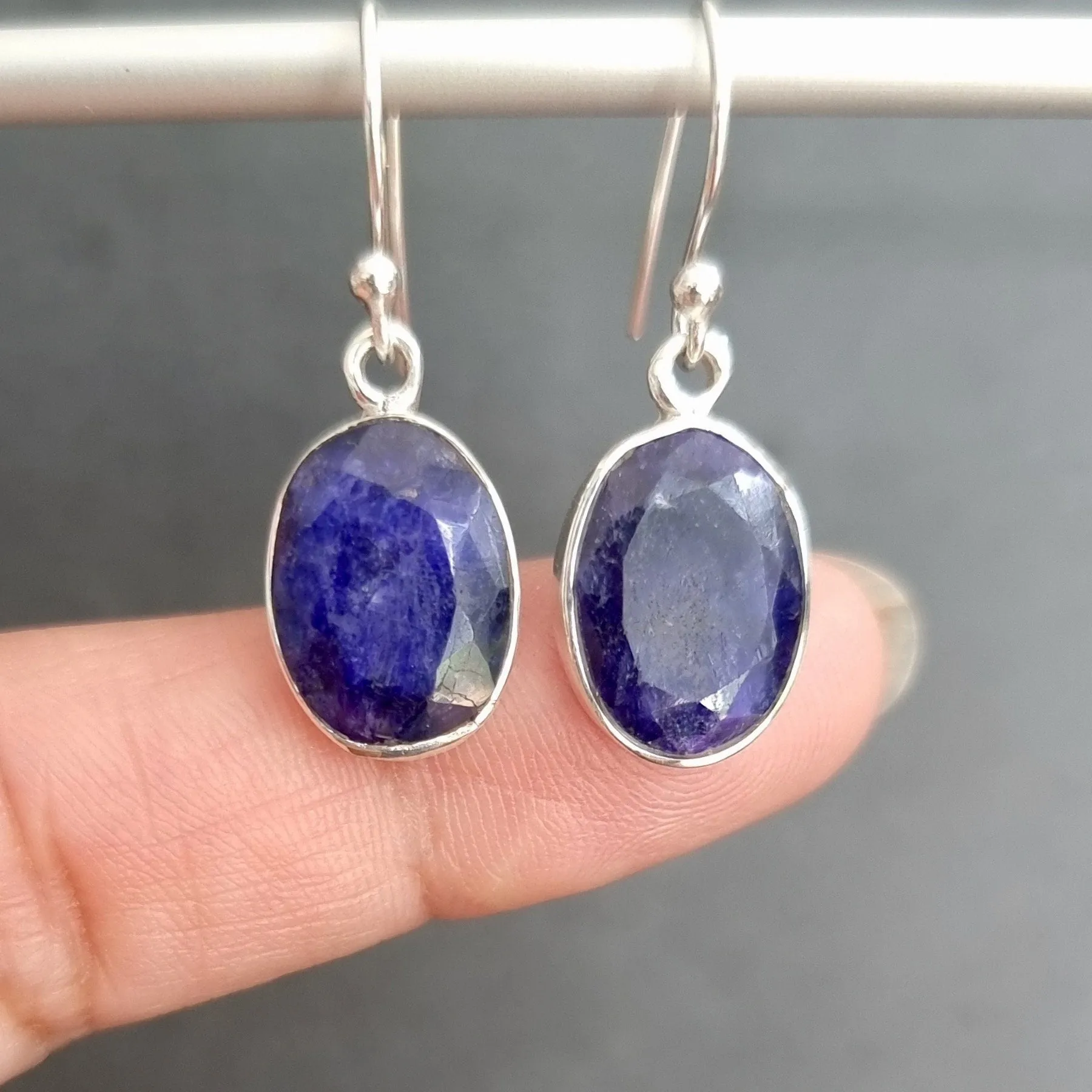Sapphire Oval 14mm x 10mm 925 Sterling Silver Earrings, E2S