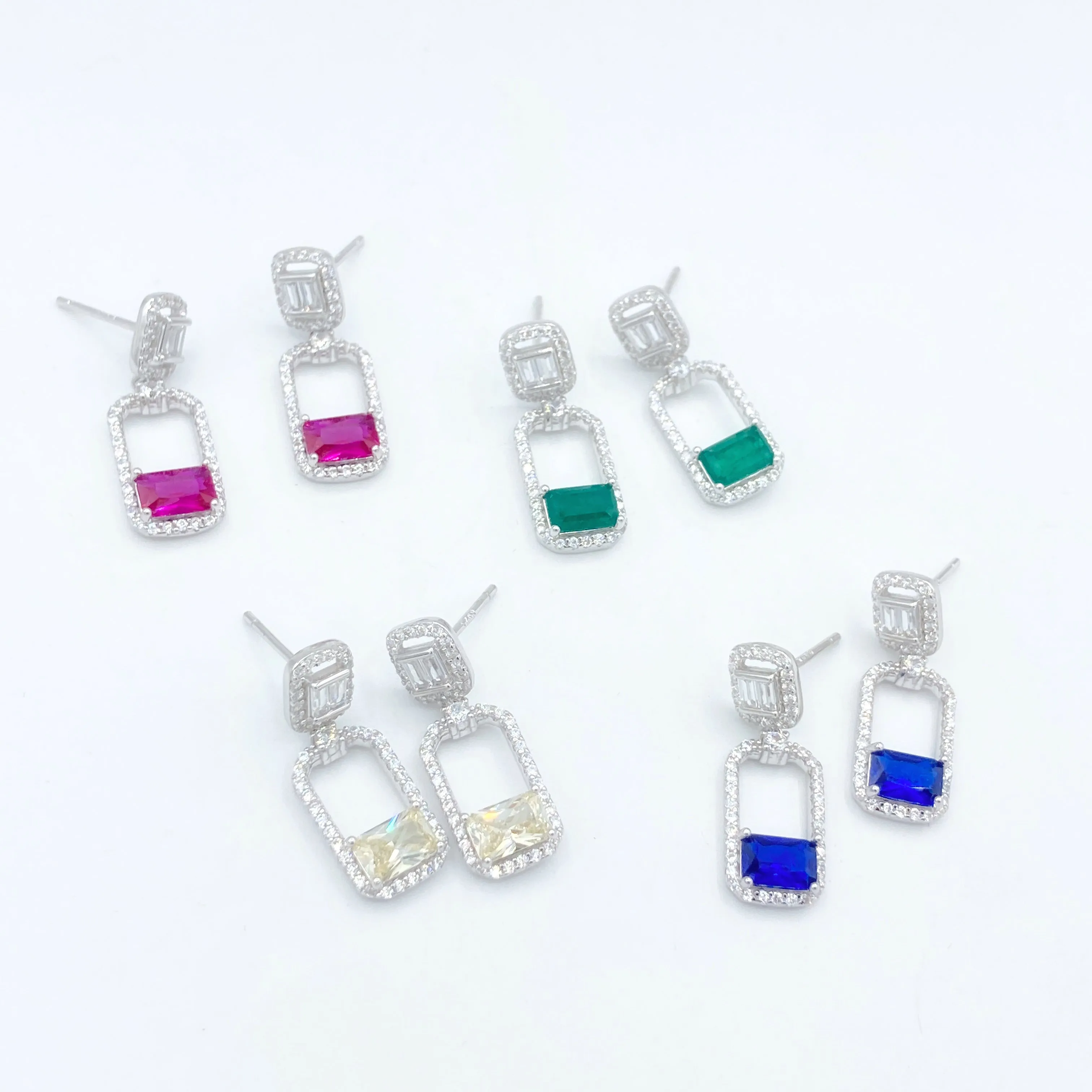 Sapphire Rectangle Drop Earrings