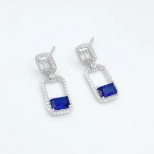 Sapphire Rectangle Drop Earrings