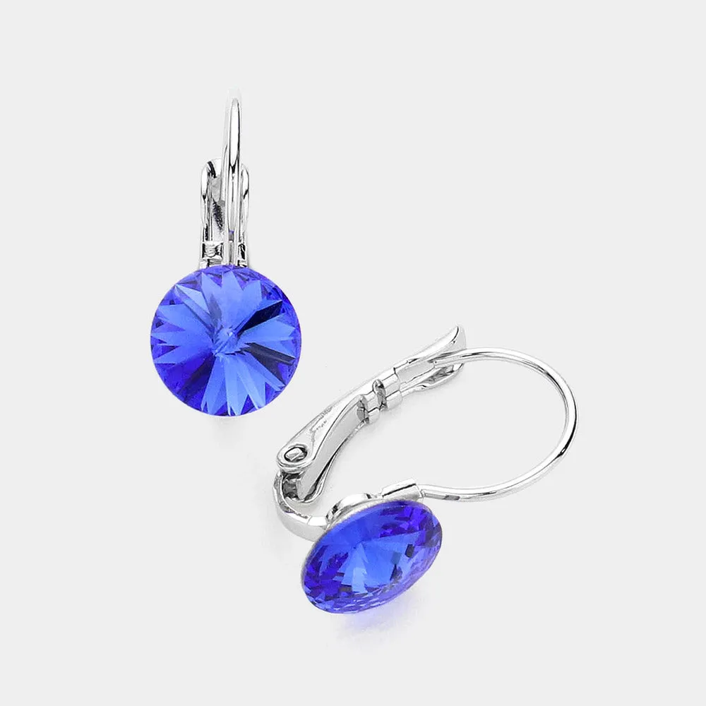 Sapphire Round Crystal Lever Back Pageant Earrings | Interview Earrings |  376379