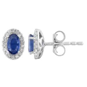 Sapphire Stud Earrings with 0.10ct Diamonds in 9K White Gold